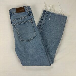 Madewell Perfect‎ Vintage Straight Jeans Light Wash Distressed Raw Hem 26 Denim